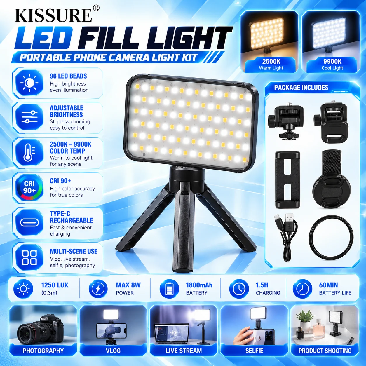 Audersigt Professional Tattoo Fill Light Kit Phone Compatible Anti Reflection Photography Light for Tattoo Artists
