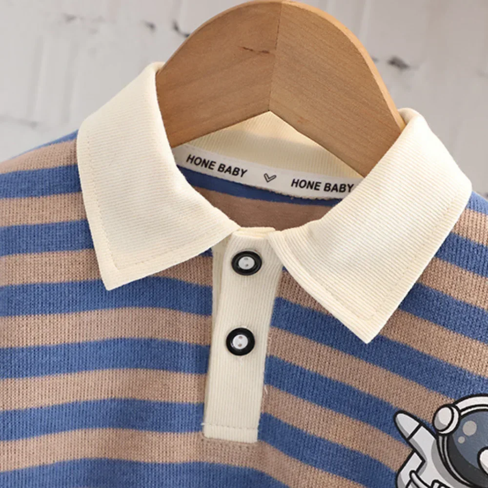 2023 موضة ربيع الخريف الفتيان والفتيات دعوى 2 قطعة قميص مخطط وسروال القصير ملابس الأطفال رائد الفضاء الديكور 1-4 سنوات #3