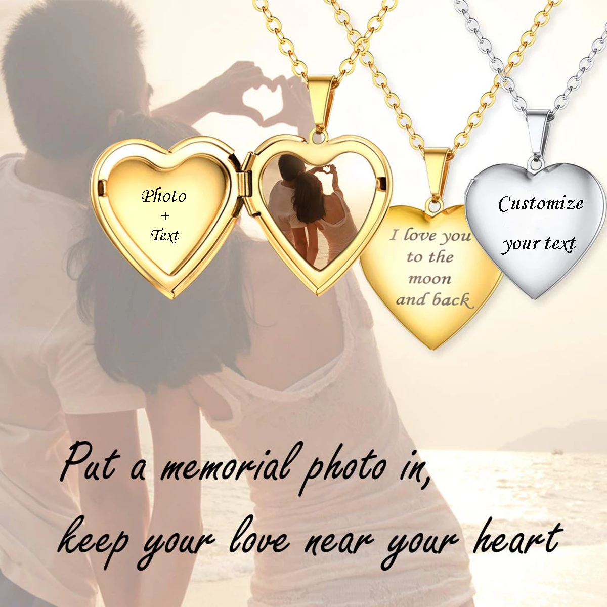 Personalized Picture Necklaces For Women Girl Custom Photo & Text Heart Shape Locket Necklace Pendant Valentines/Mother Gift