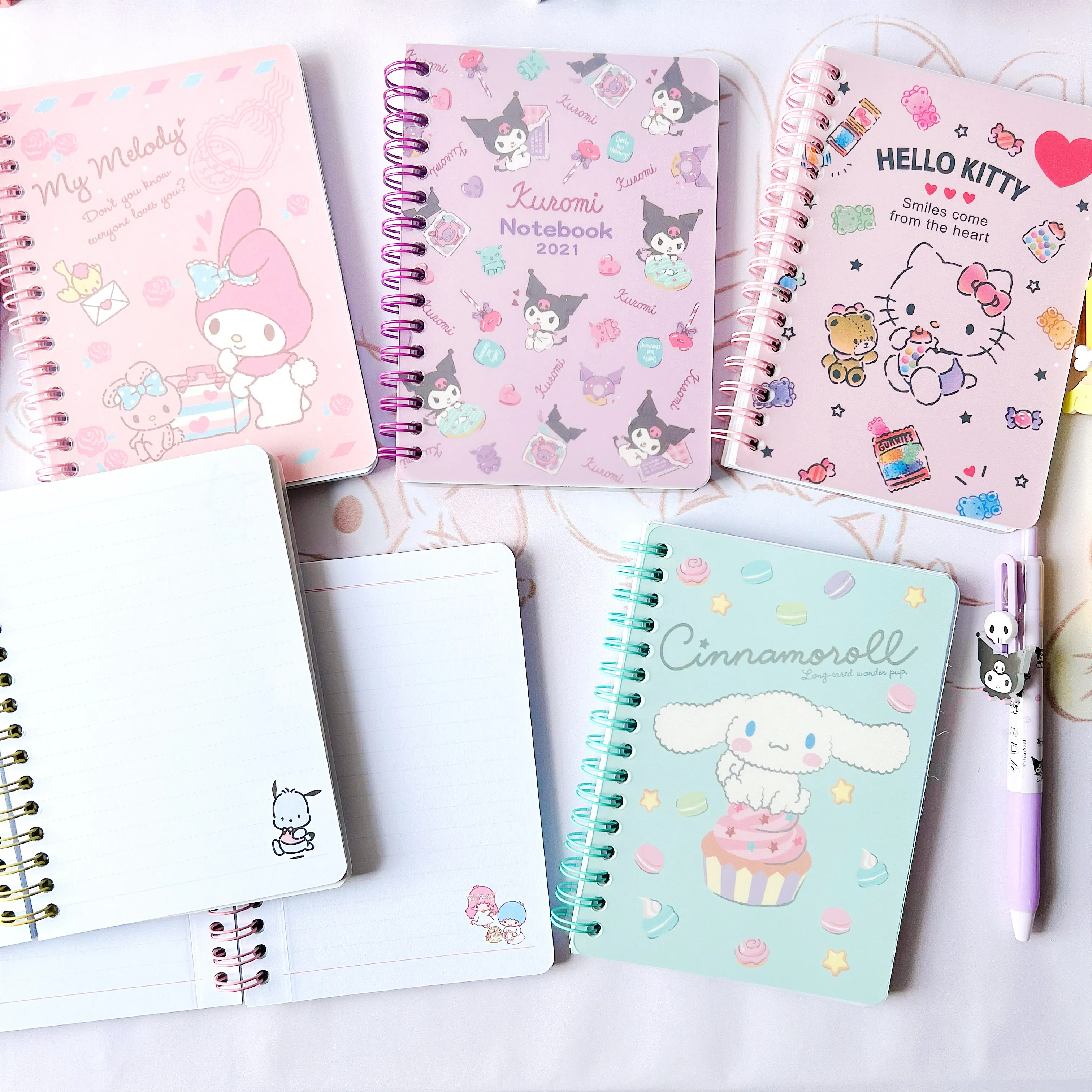 Cartoon Sanrio A6 Notebook Kuromi Melody Cinnamoroll Student Portable Coil Account Book Kawaii Pocket Notepad School Stationery