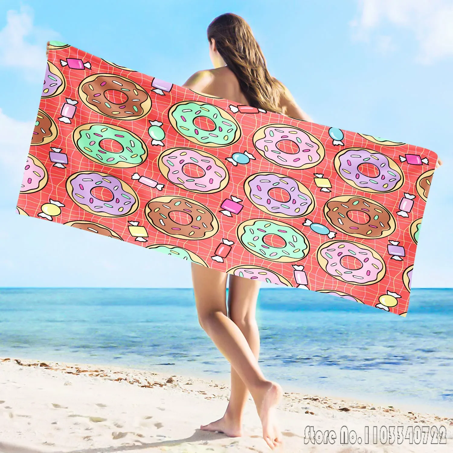 Donut Beach Bath Towels Microfiber Beach Swimming Towel Decor for Kids Gift 75x150cm