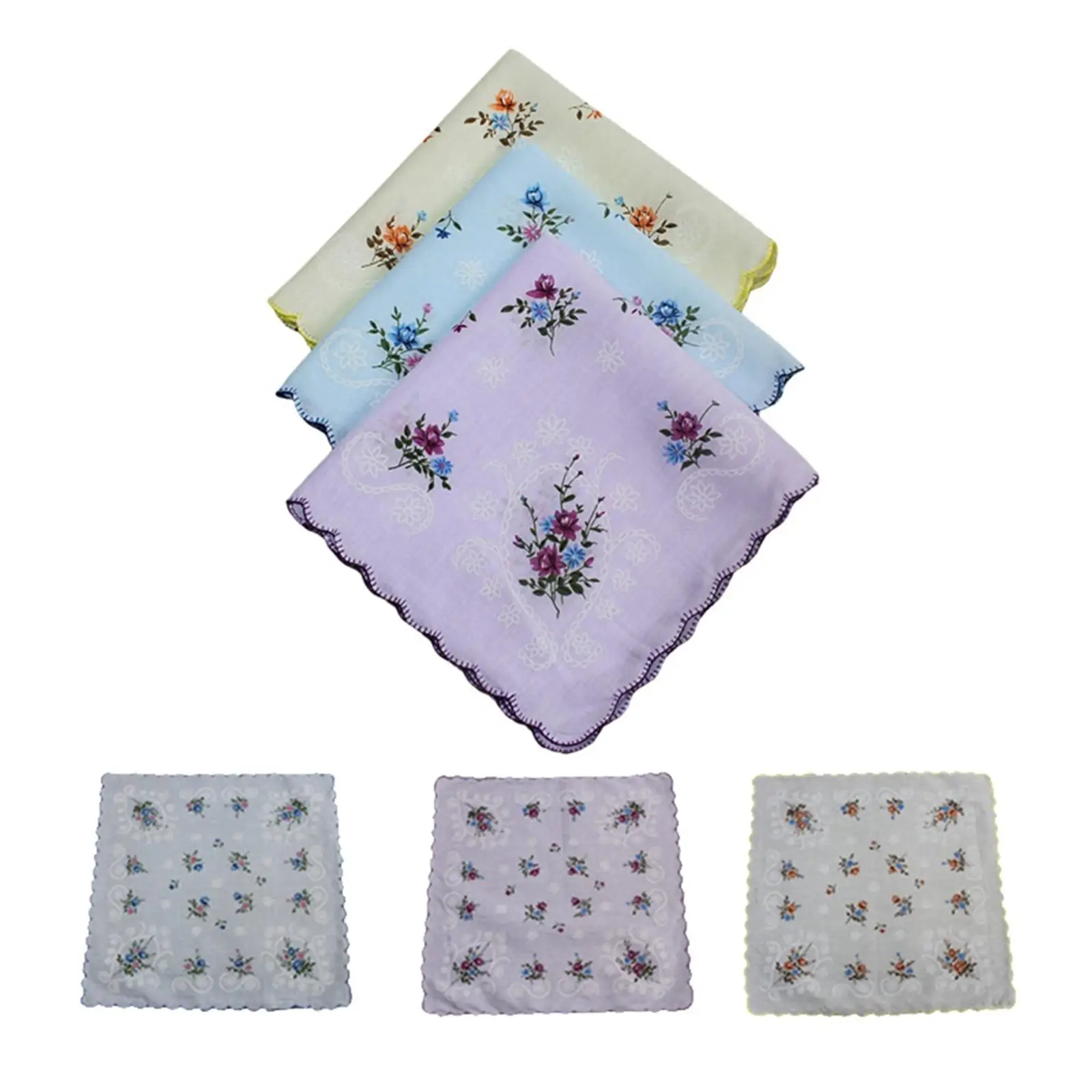 Ladies Cotton Handkerchief Set Floral Square Hanky Soft Multipack for Wedding Graduation Party Use