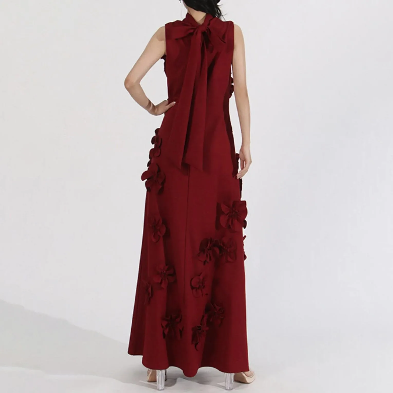 Robe de soirée personnalisée exquise à col haut, charmante robe de bal froncée sirène, robe de soirée sexy avec appliques de fleurs