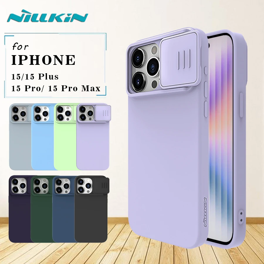 for iPhone 15 / 15 Plus / 15 Pro / 15 Pro Max Case Nillkin Sillicone Soft Slide Camera Protector Shockproof Back Cover