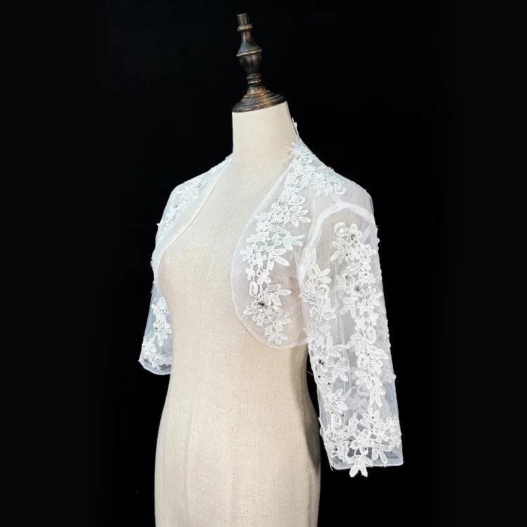 3/4 Sleeve Lace Bridal Bolero Jacket Elegant White Cheap Wedding Jackets