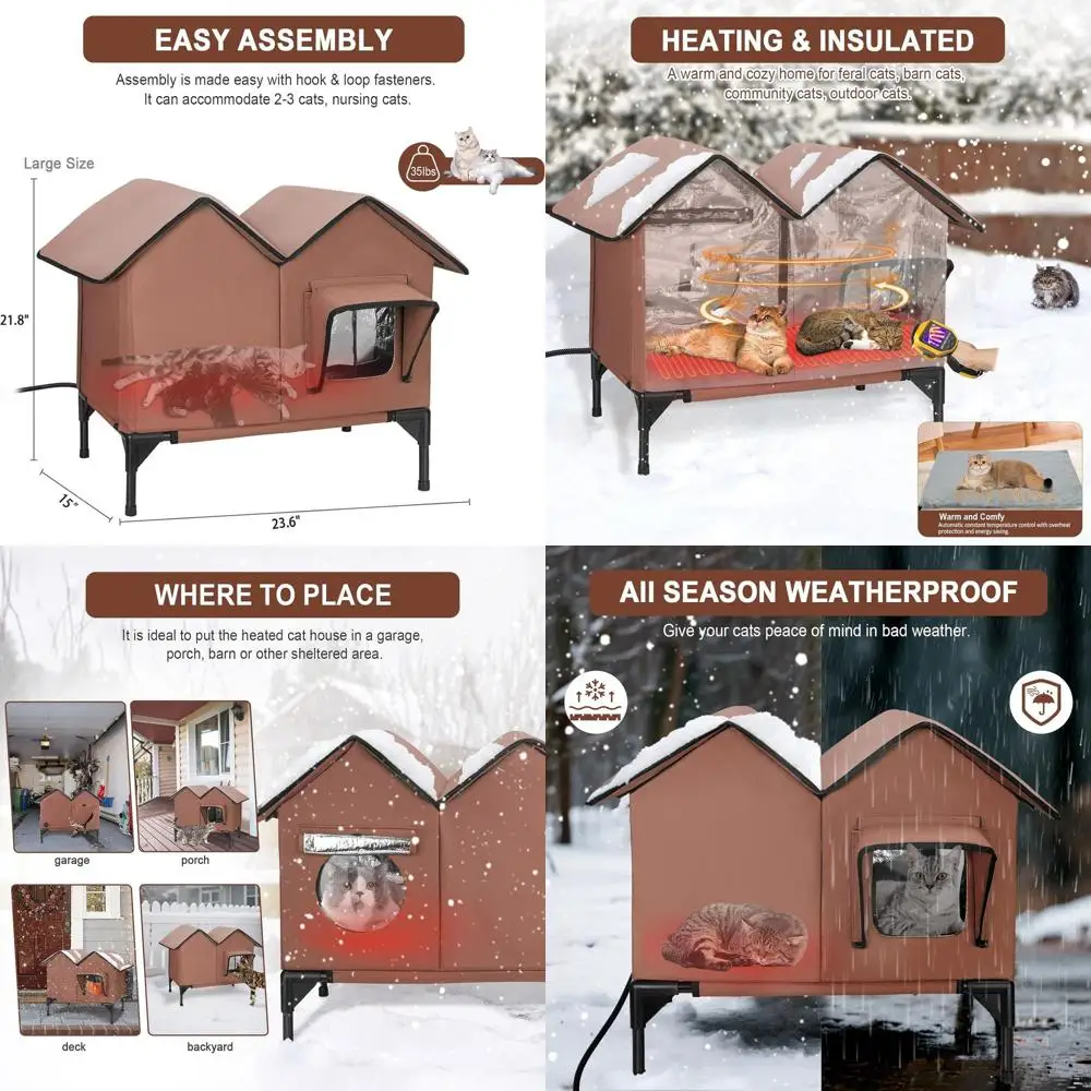 

Large Weatherproof Insulated Outdoor Cat House, Elevated Waterproof Shelter for Feral Cats, Warm & Comfortable Tan