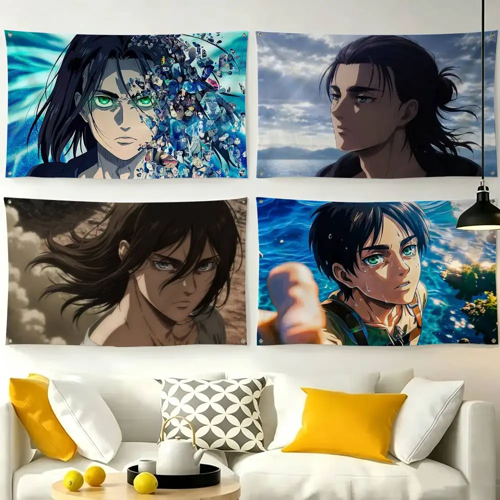 Attack on Titan Eren Yeager Anime  Flags for Bedrooms Home Decor Items Outdoor Decors Garage Decoration Flaga