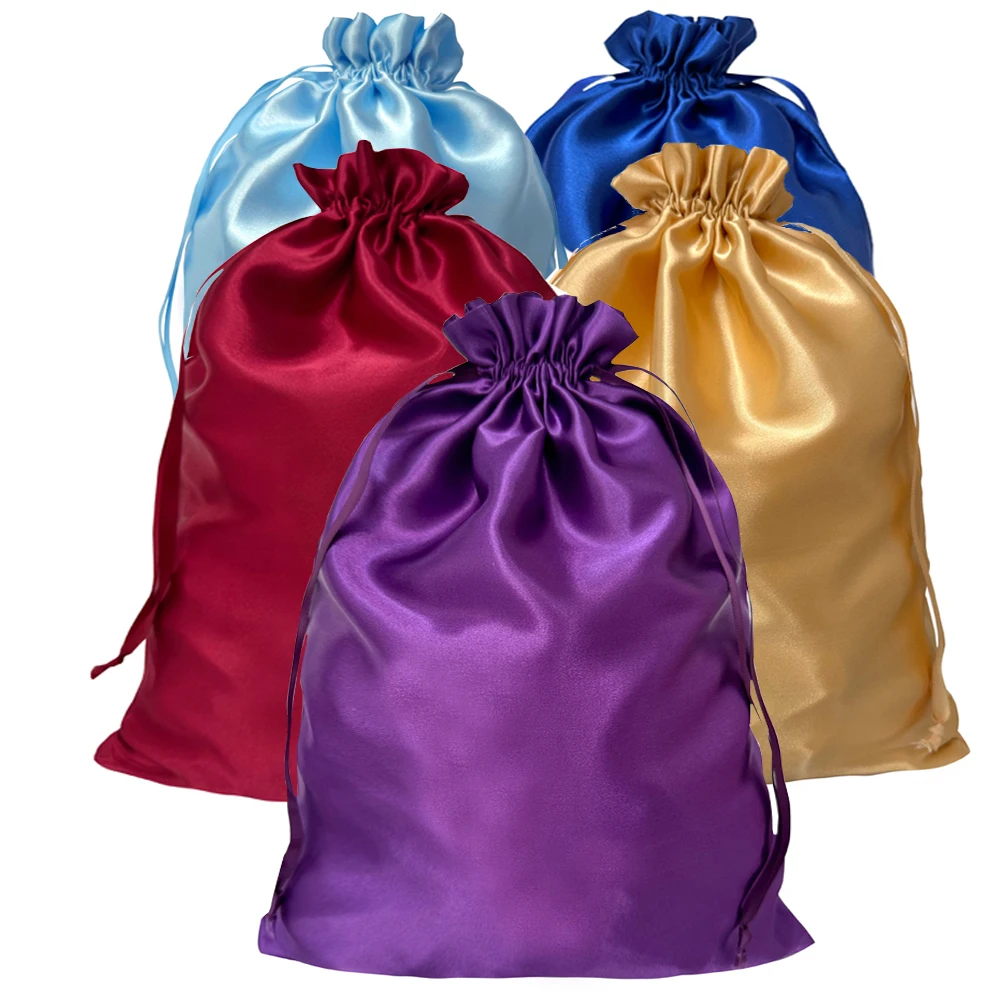 

1/5pcs Satin Bags for Packaging Hair Extensions, Bundles, Wigs Soft Silk Pouches With Drawstring for Hair Tools Storage Bags
