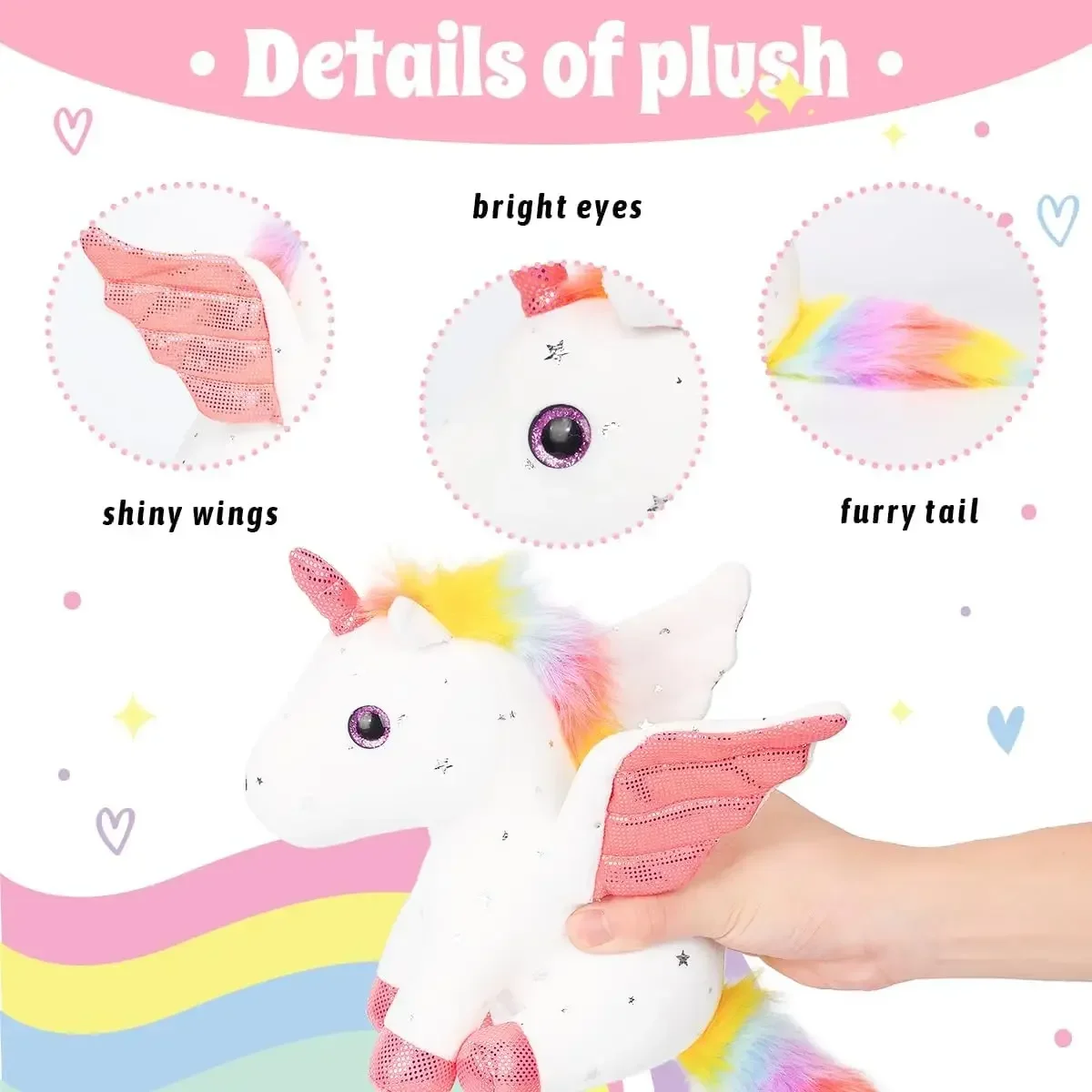 Heionia Unicornio De Peluche 23cm – Muñeco Suave Con Alas Y Cuerno, Almohada Cómoda Para Niñas Y Niños, Regalo Ideal Para Cumpleaños Y Navidad