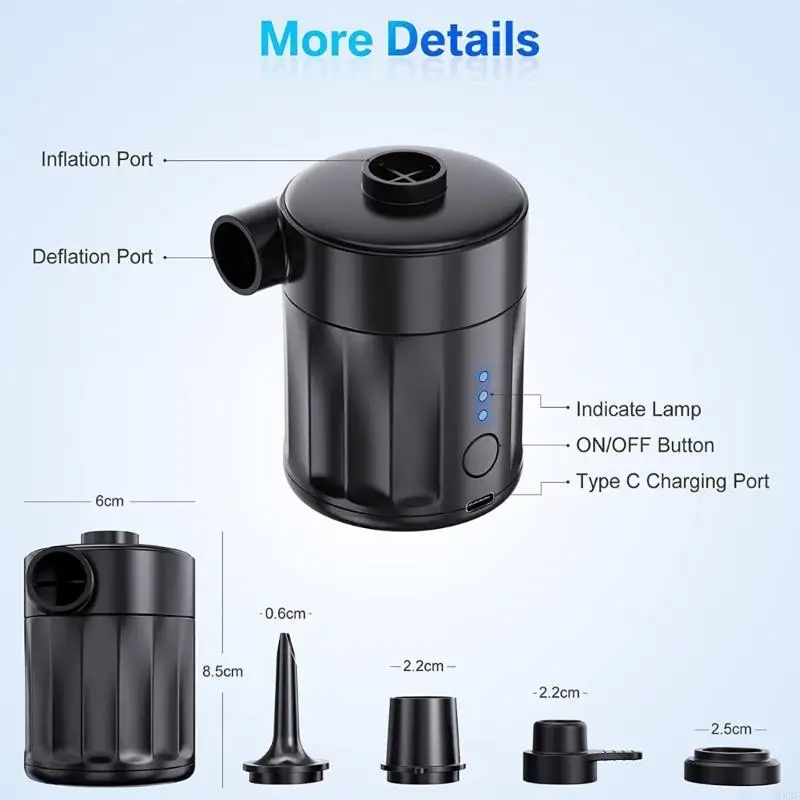 2025 New Dense Rechargeable Vacuum Tool for Air Filled Mattresses and Pool Addons Includes 4 Attachments