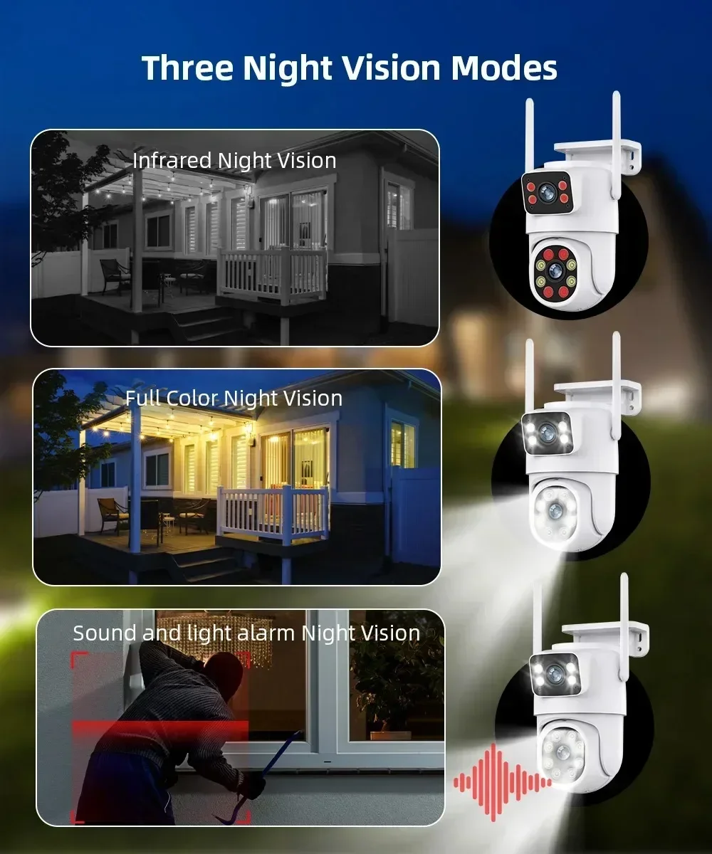 Kamera IP PTZ Wifi 4K 8MP pelacakan otomatis luar ruangan dengan kamera pengawas layar ganda lensa ganda kamera keamanan CCTV Video 4MP kamera perekam keras