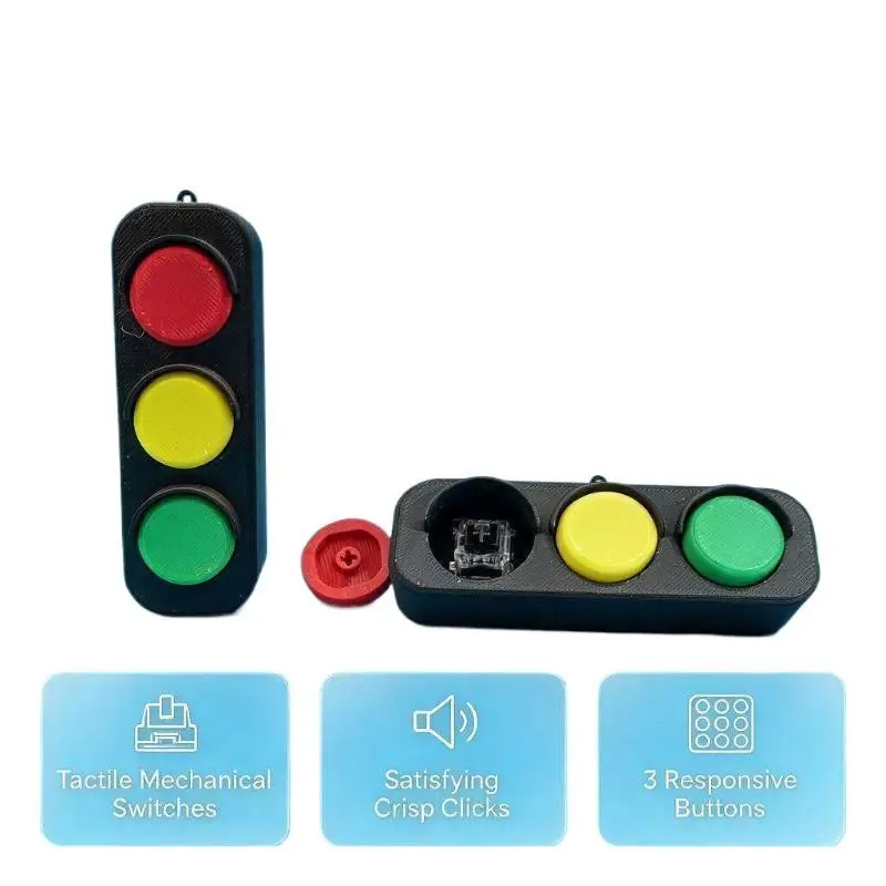 3D-Gedruckter Fidget-Clicker-Schlüsselanhänger im Ampel-Design, Leichtes Klickbares Sensorisches Spielzeug für ADHS-Studenten und Büroangestellte – Detail 6