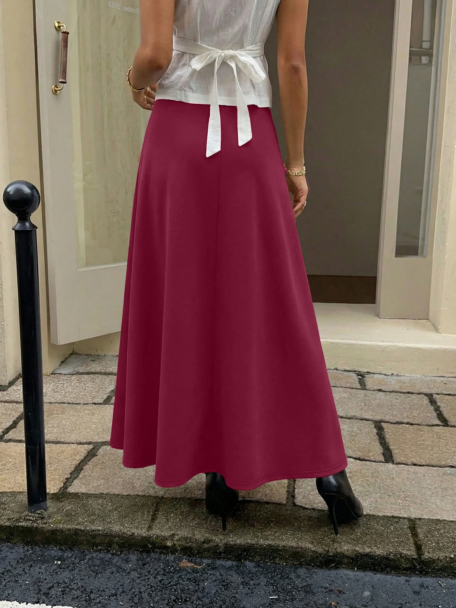 Y2K Style Women Soft Knit Maxi Skirt High Stretch Wide Waist A‑Line Long Skirt Casual Street Long Bottoms