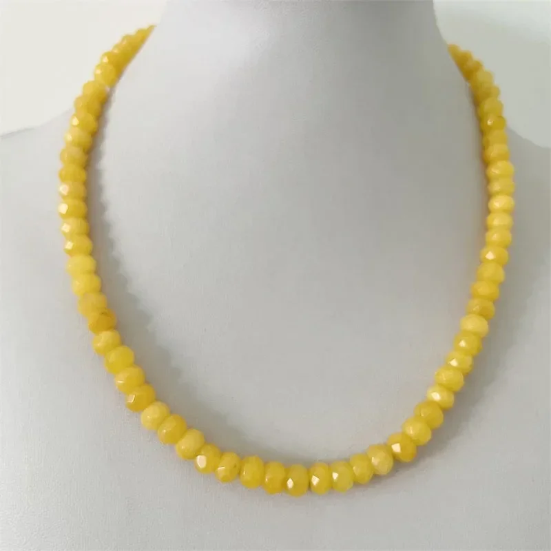 5*8MM Faceted Topaz Natural Stone Necklace Brazil Yellow Jade Bead Women Luxury Gemstone Preciosas Gift Yoga Jewelry Female