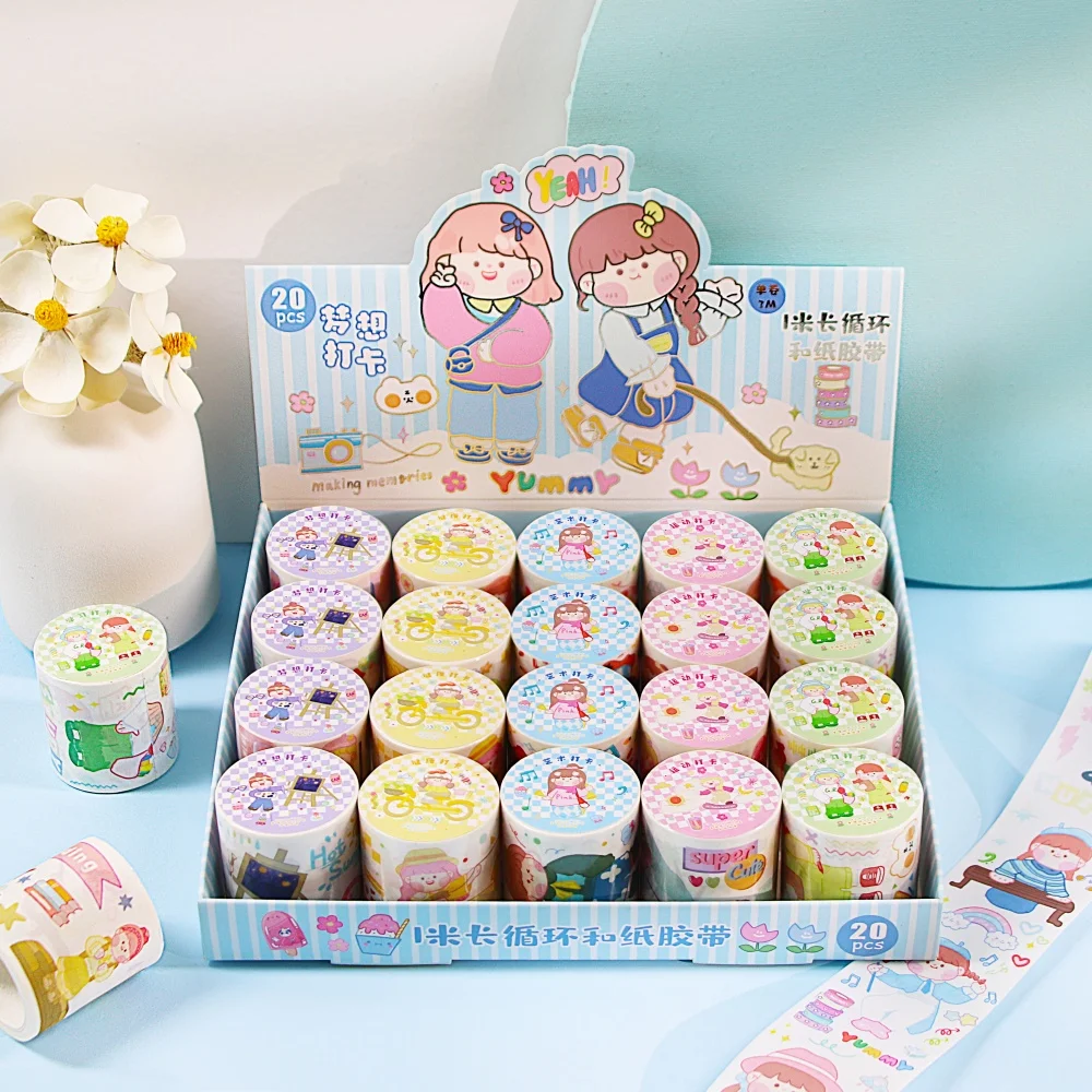 Cute Girls Dream Check-in Washi Tape Set, 1/5/20 Rolls, 1m Long Cycle Decorative Tape, Kawaii Daily Life Tape for Journal
