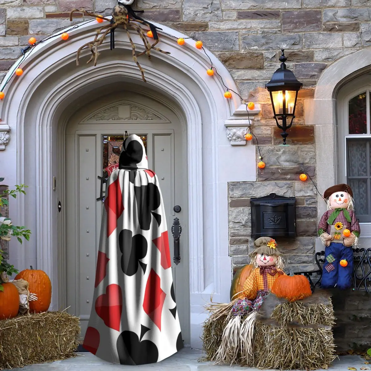 ชุดแม่มดแบบยุคกลาง เสื้อคลุมยาวมีฮู้ด ลายไพ่ เหมาะสำหรับคอสเพลย์ ฮาโลวีน สำหรับผู้ใหญ่ แบบ unisex