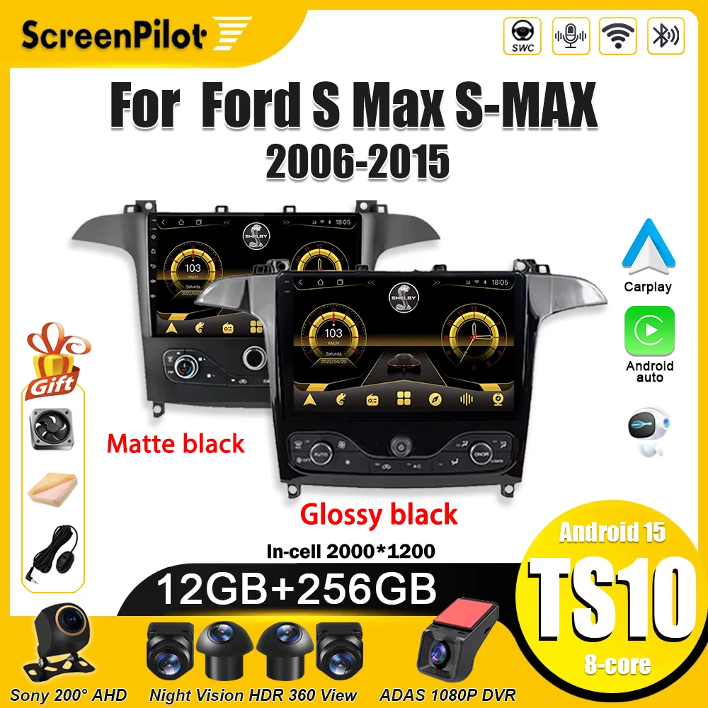 Android 16 For Ford S Max S-MAX 2006-2015 For Ford Galaxy 2014 Car Radio Multimedia Video Player Carplay 2 din Bluetooth 8 Core