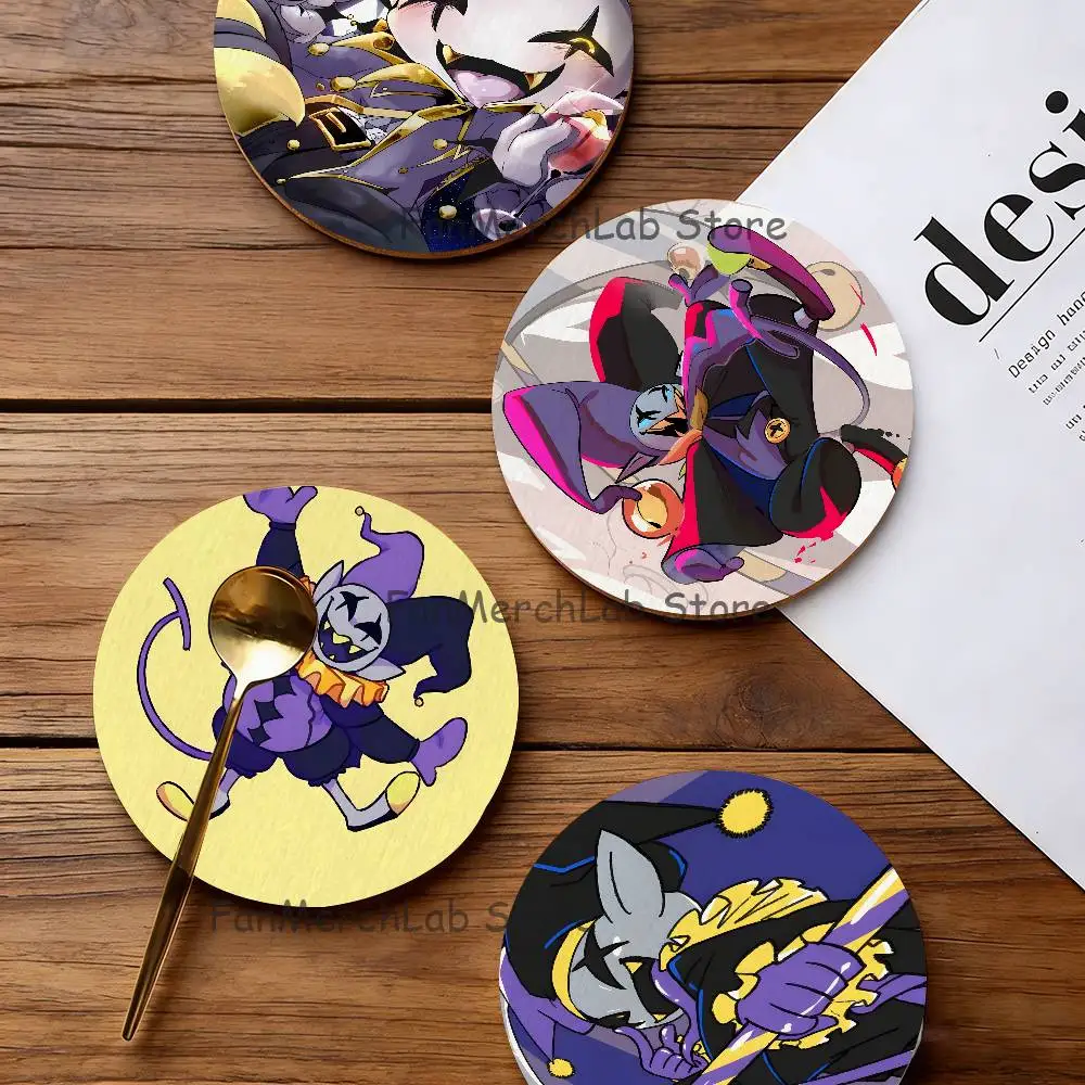 

D-DeltaruneS Game J-Jevil 2D Pattern round Wooden Coaster Decorative Coffee Cup for Use in Coffee Shops Bars Wine Beer