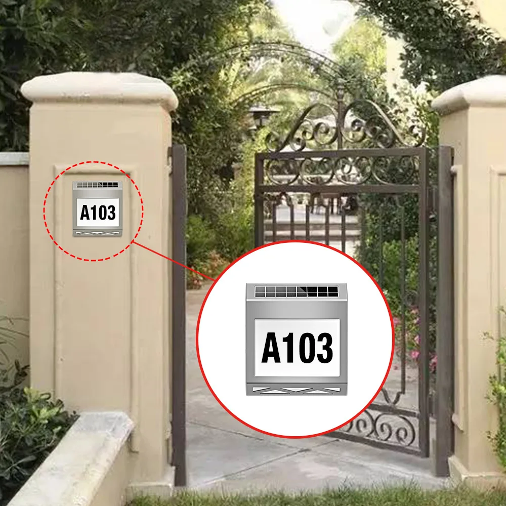 Solar Powered Door Sign Light Road Digital Stainless Steel House Numbers Solar Lighting Outdoor Wall  Address Yard Number Light