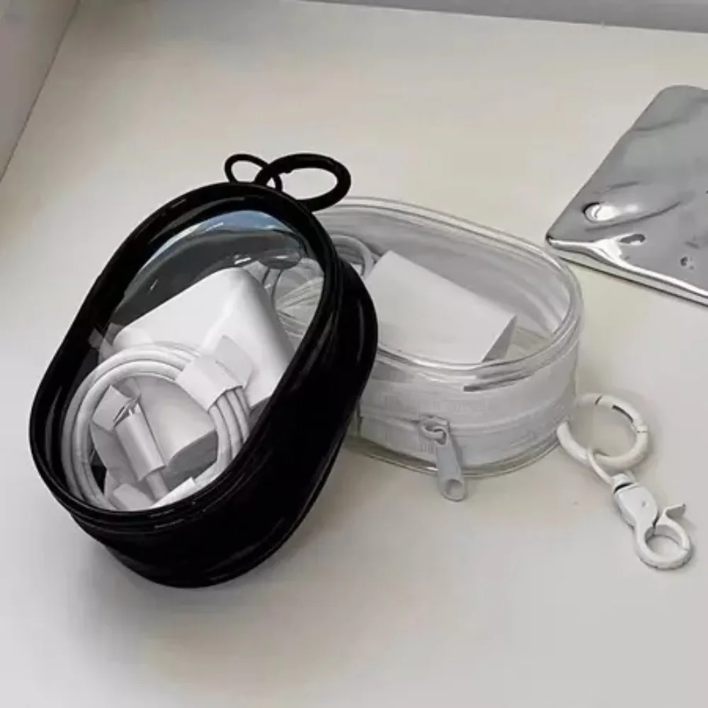 Transparent Cable Storage Bag with Ring PVC Organizer Data Line U Disk Bag for Outdoor Earphone Charger Case Protective Cover