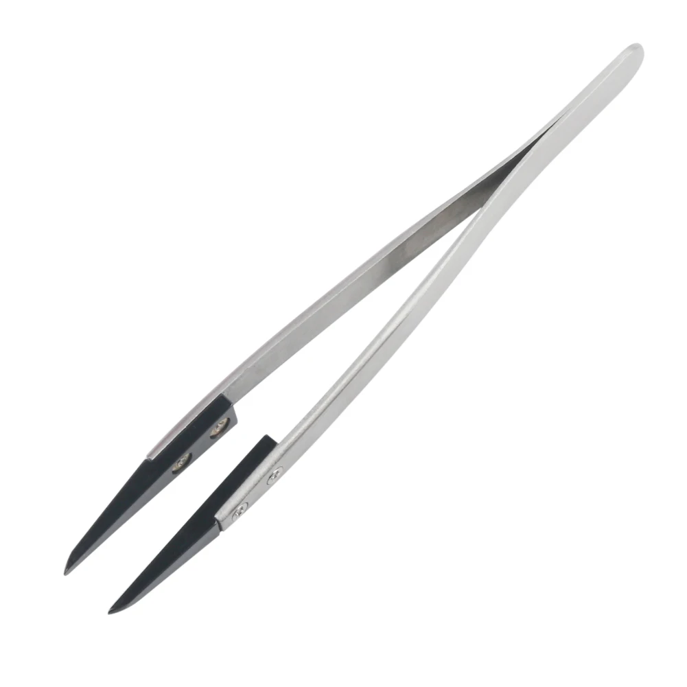 Ceramic Tip Tweezers Stainless Steel Handle Heat Resistant Soldering Tweezers for Electronics Repair Jewelry Making Tools
