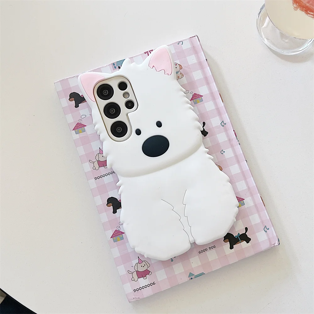 Cute 3D White Westie Puppy Phone Case for S26 Ultra Soft Silicone Kawaii Dog Protective Cover for SamSung Galaxy S25 S24 S23 A57