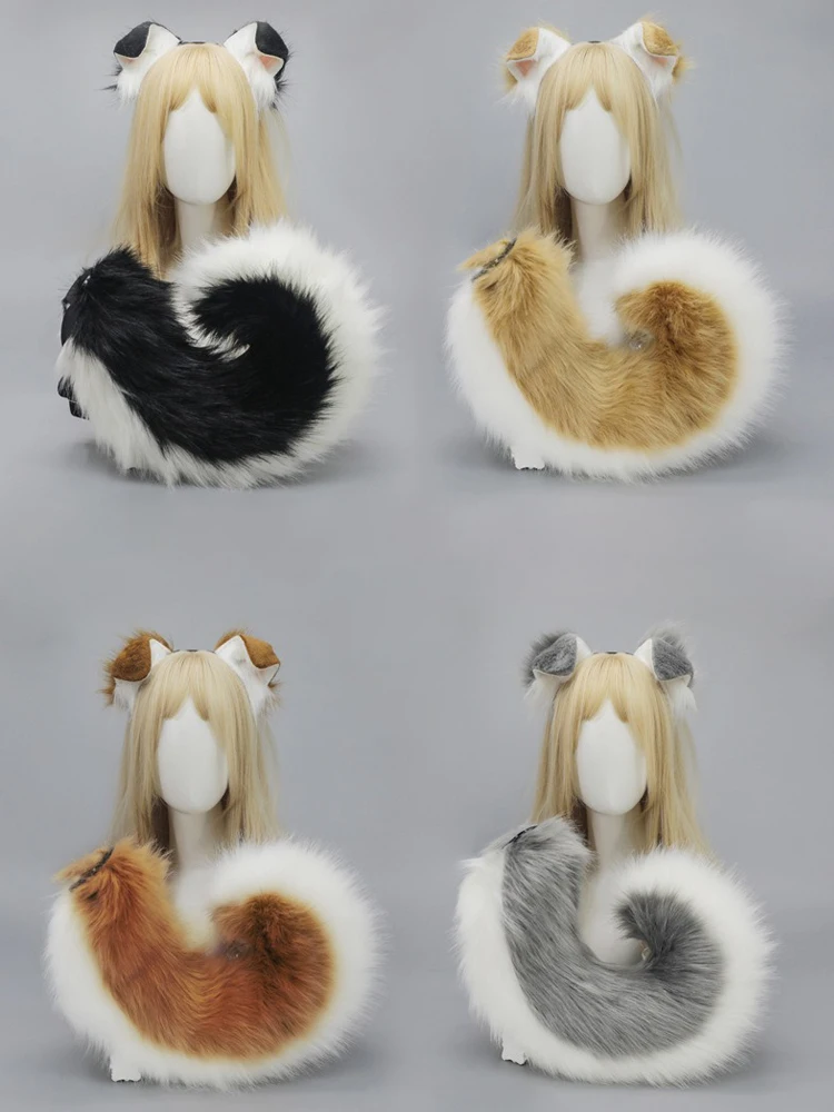 هالوين دور اللعب فروي أنيمي الكلب الأذن عقال ذيل الكرتون كوميك كون تأثيري اكسسوارات أفخم محاكاة آذان الحيوان الذيل