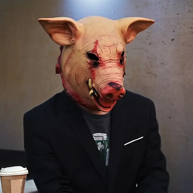 1pc, Horror Pig Head Mask, Halloween Latex Carnival Masquerade Costume, Role Play Props, Bloody Pig Head Butcher Horror Adult Ma