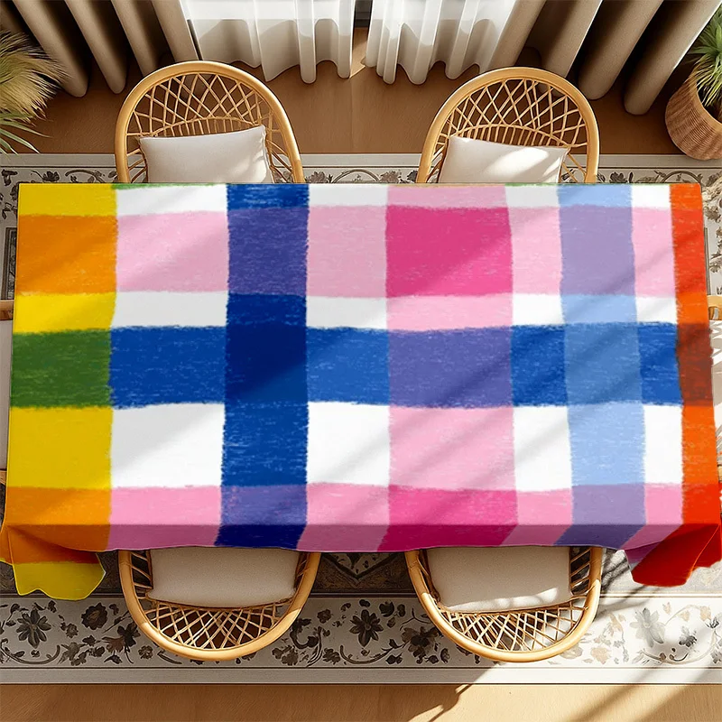 1pc Colorful Checkered Patchwork Contrasting Tablecloth, Machine Washable for Easy Cleaning, Non-Fadingzyc