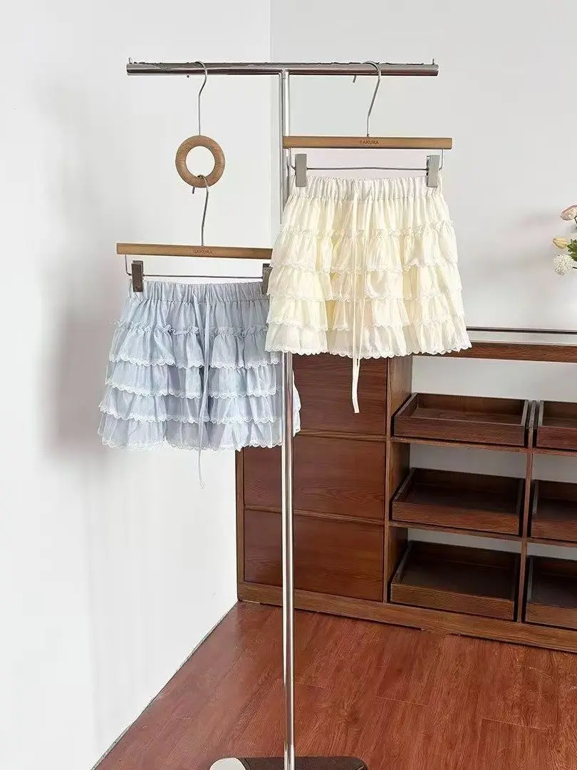 High Waist Lace Trim  Cake Skirt Women's Summer Slim Fit Casual Thin Half Body Princess Style Static Proof No Filling