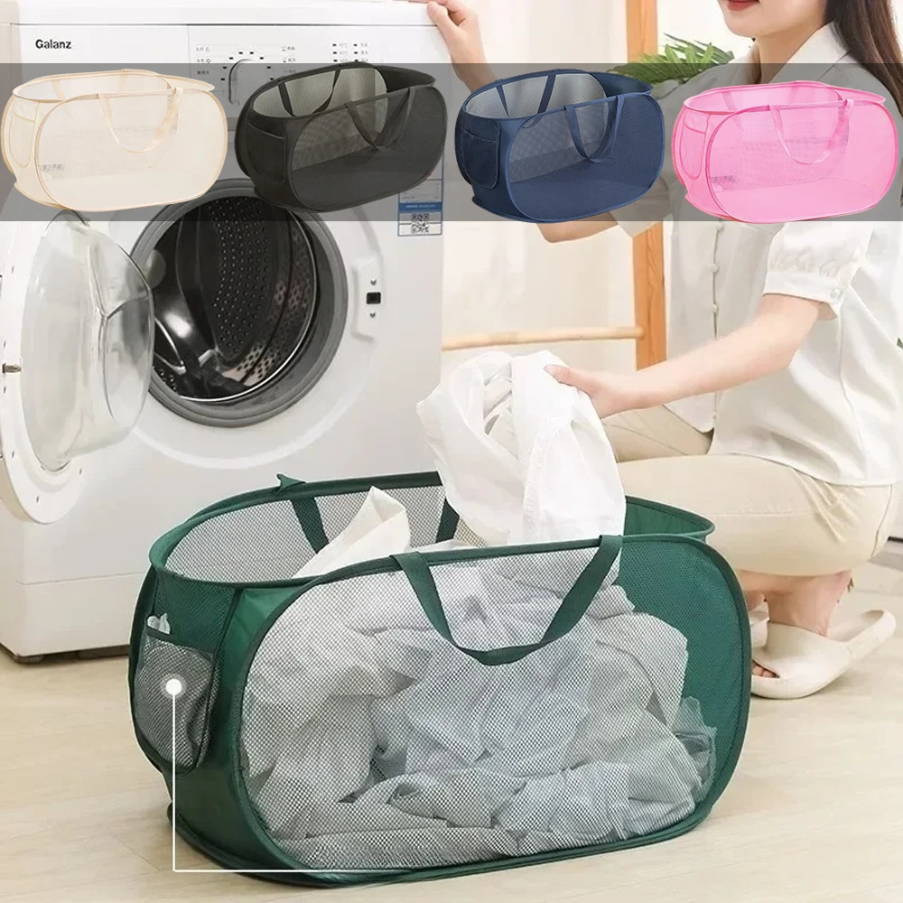 

Portable Foldable Deluxe Clothes Storage Basket Collapsible Mesh Pop Up Laundry Basket with Durable Handles for Toy Shoe Storage