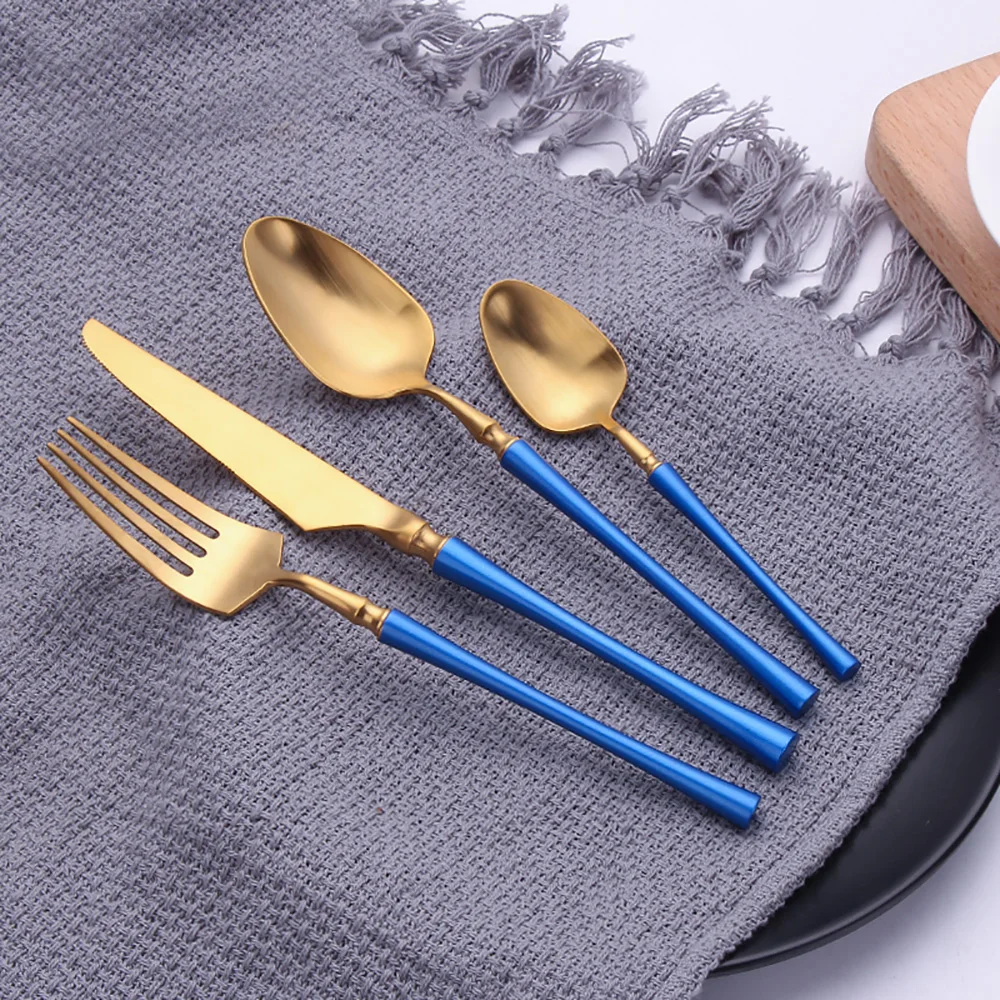 12/16/20 Pieces Stainless Steel Western Tableware Knife Fork Spoon Set Gold Cutlery Set Black Dinnerware Mirror Kitchen Utensils images - 6