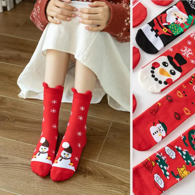 Big Red Socks Fashionable Womens Socks Strong Wear Resistance Christmas Elements Soft Not Easily Fading Cotton Socks