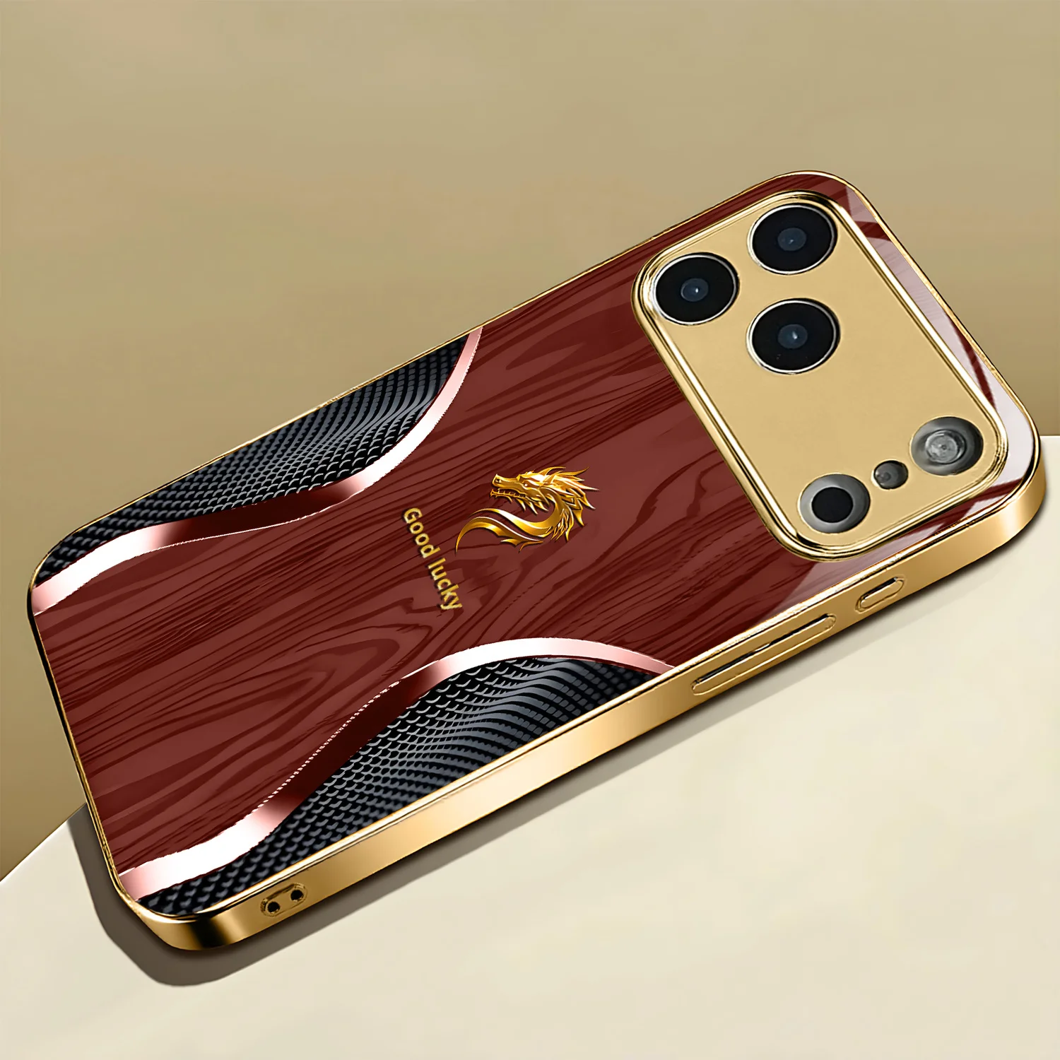 Classic Gold Dragon Pattern Electroplated Glass Phone Case, suitable for iPhone 17, 16, 15, 14, 13, 12, 11, etc.
