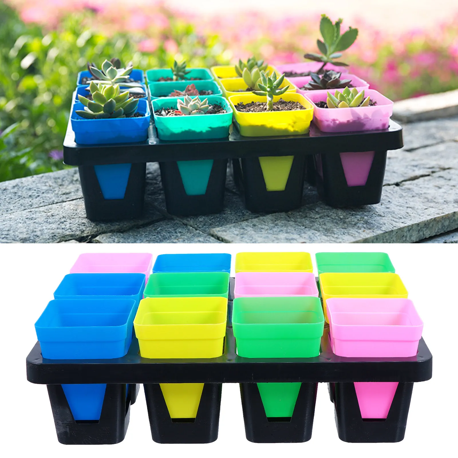 

1Set 12 Grids Sturdy Plastic Sprouter Tray for Houseplants Root Growth Garden Planter Pot Plant Germination Tray Gardening