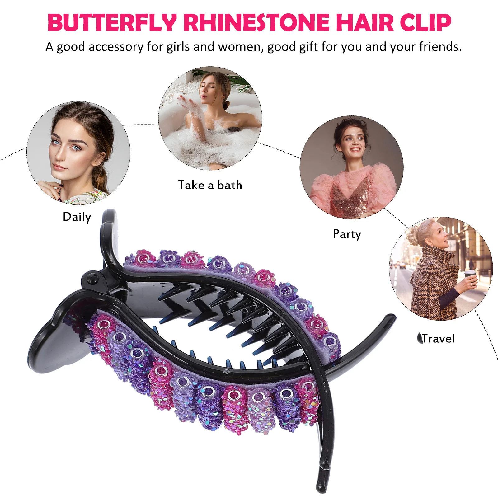 

2Pcs Colorful Hair Clip Rainbow Rhinestone Large Non-Slip Barrette Strong Hold Hairpin for Thick Hair Salon Styling Accessories