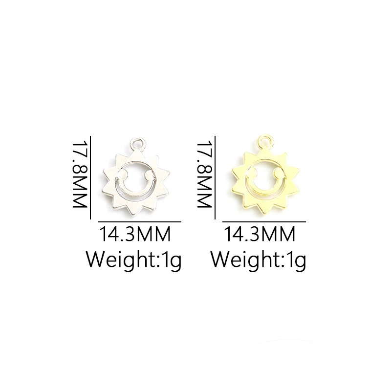 12Pieces DIYKorean-style jewelry accessories: alloy sun smile pendant with diamonds, cute smiley face bracelet, necklace, earrin view 3