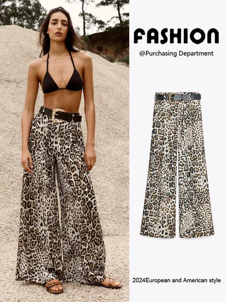 

New Autumn Women's Casual Wide Leg Pants Silk Satin Texture Slimming Belted Loose Fit Faionable Ethnic Sle 478078