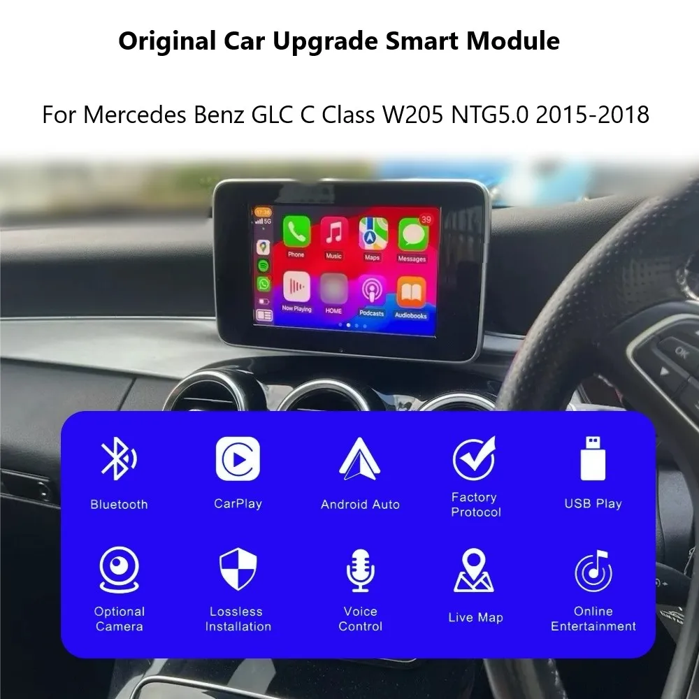 Wireless CarPlay Android Auto Decoder for Mercedes Benz A B C Class GLA CLA GLC GLE S W205 W246 W253 W222 W117 NTG5.0 SYSTEM