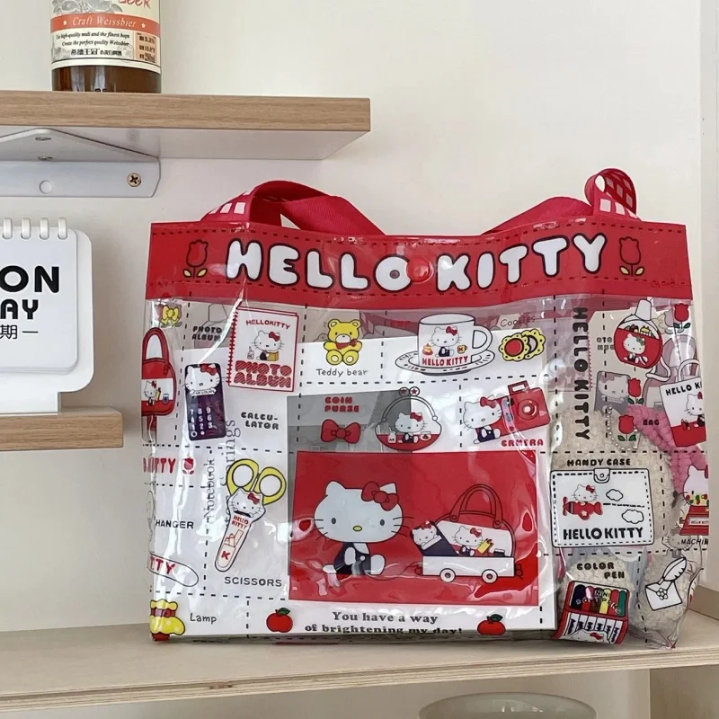 Bolso MINISO de Hello Kitty para niños, bolso de mano Kawaii de gran capacidad, bolso de hombro impermeable de dibujos animados, bolsos portátiles bonitos para niños