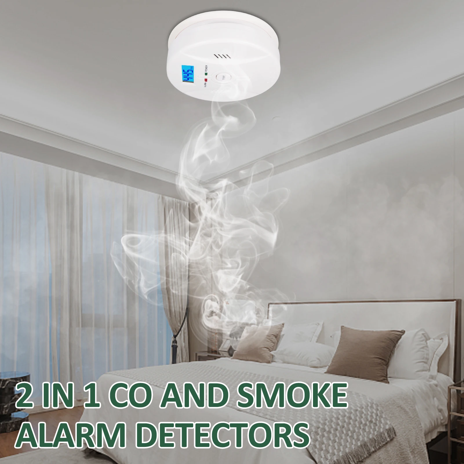 Alarma de CO y humo 2 en 1, detectores de monóxido de carbono, combinación de humo, alarma de CO, alarma de fuego CO para alarma para el hogar y la cocina