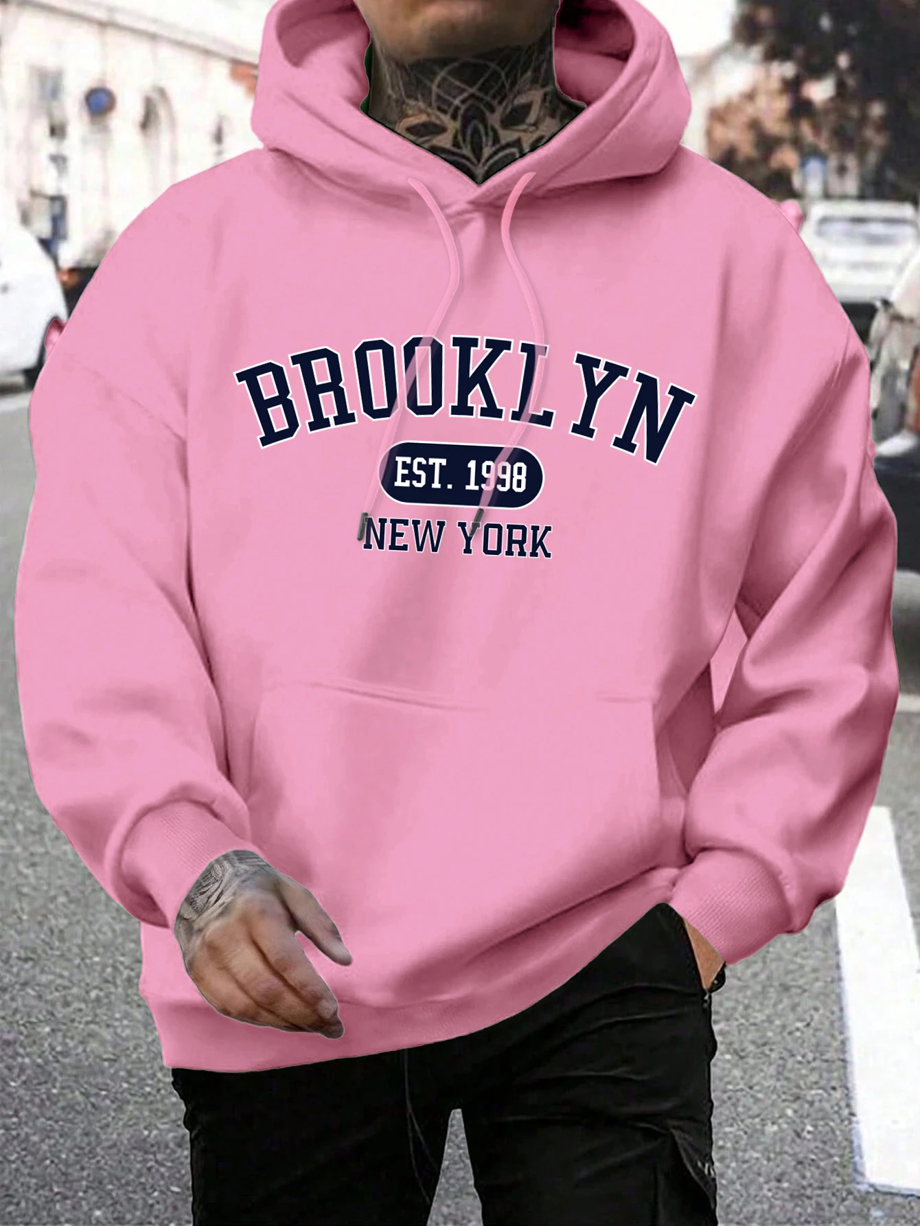 الرجال هوديس Harajuku Crewneck هوديي موضة كبيرة الحجم هودي الخريف مريحة رياضية بروكلين Est 1998 نيويورك الطباعة