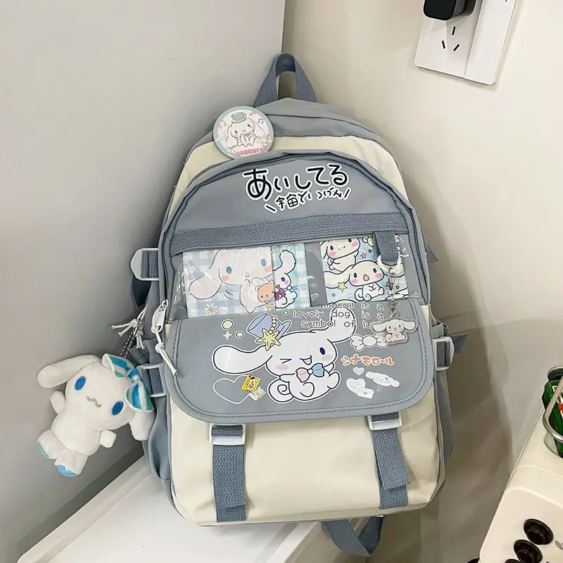 New Sanrio Plush Toy Cinnamoroll Backpack Children Girl Boy Black Y2k Blue Schoolbag Kawaii Student School Bag Computer Large