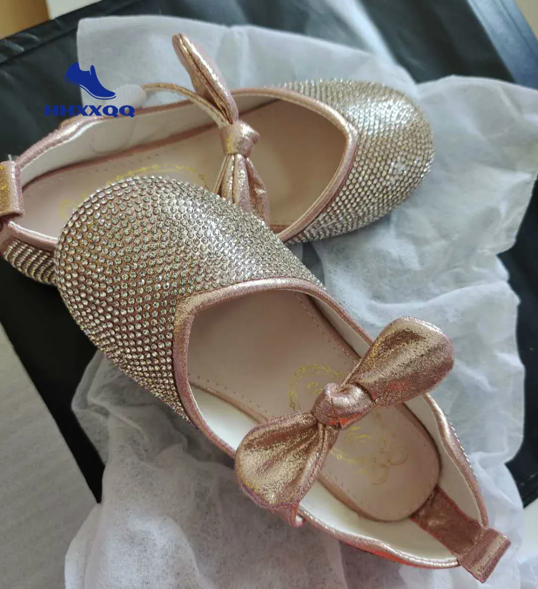 Mocassins en Cuir pour Fille, Chaussures de Princesse Décontractées à Paillettes avec Nministériels d en Diamant