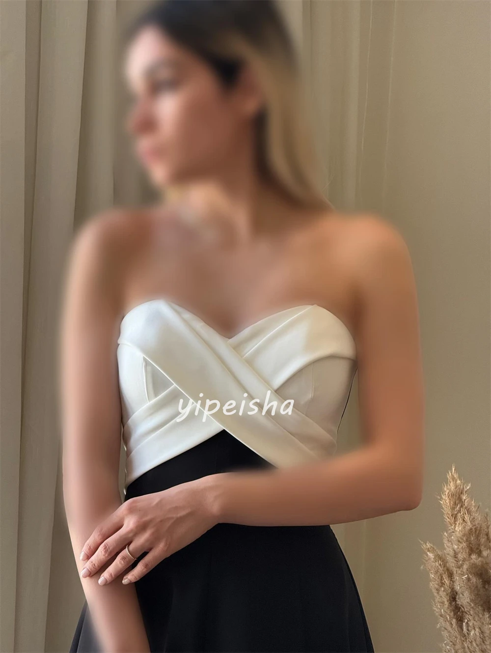 Customized Retro Simple Jersey Ruched Pleat A-line Strapless Long Dresses Bespoke Occasion Dresses Sizes Available Modern Style