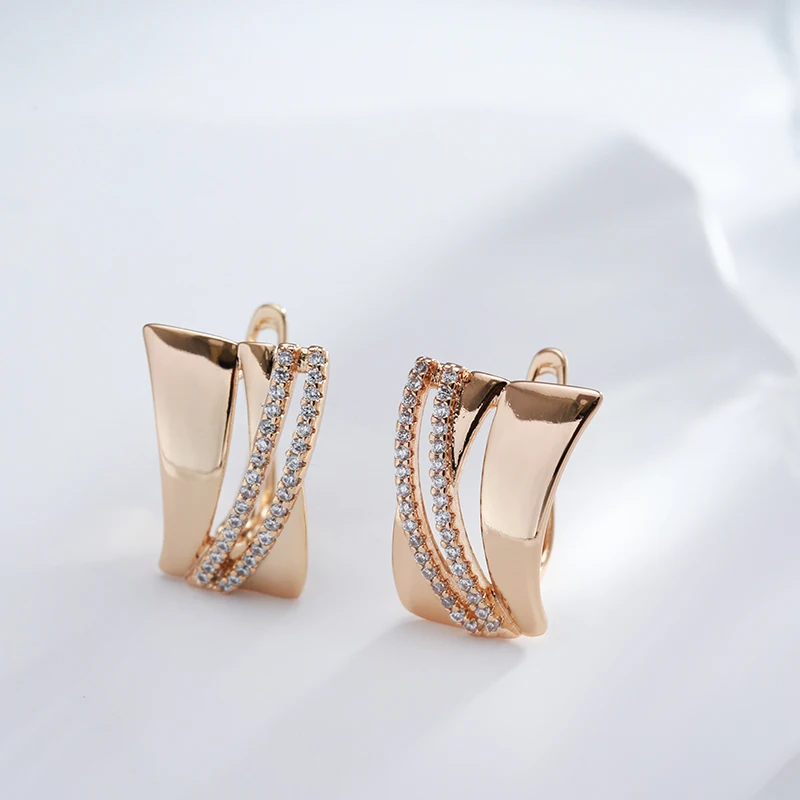 Kinel Hot Glossy Big Dangle Earrings for Women 585 Rose Gold Color With Natural Zircon Retro Ethnic Wedding Fine Daily Jewelry