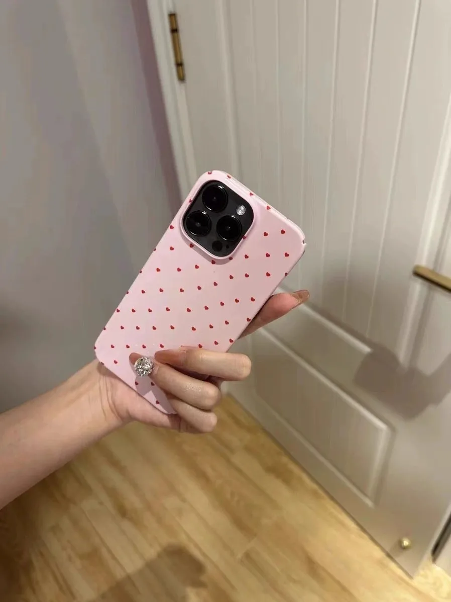 Pink Background Little Heart Phone Case for iPhone 16 15 14 13 12 11 Pro Max XS XR XSMax 6 7 8 Plus Glossy HD Hard PC Cover