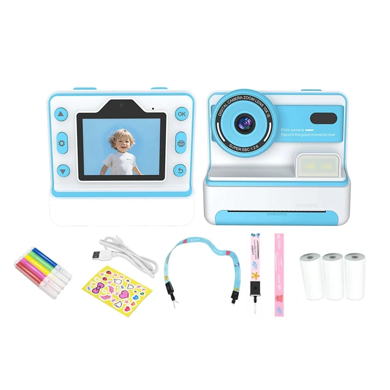 Kids Mini Instant Print Camera 30MP HD 1080P Selfie Digital Camera Thermal Print Camera Fun DIY Gift