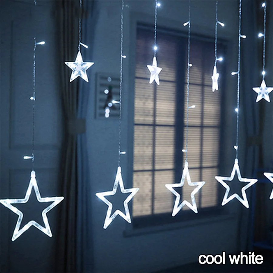 2023 nuovo 2.5M LED Star Christmas Curtain String Lights 8 modalità 220V EU Plug Fairy Garland Lights for Party Wedding Holiday Decor