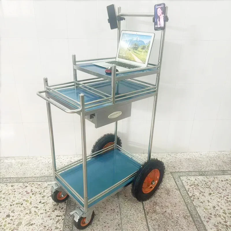 Stainless steel live stream car table square portable snack stall trolley